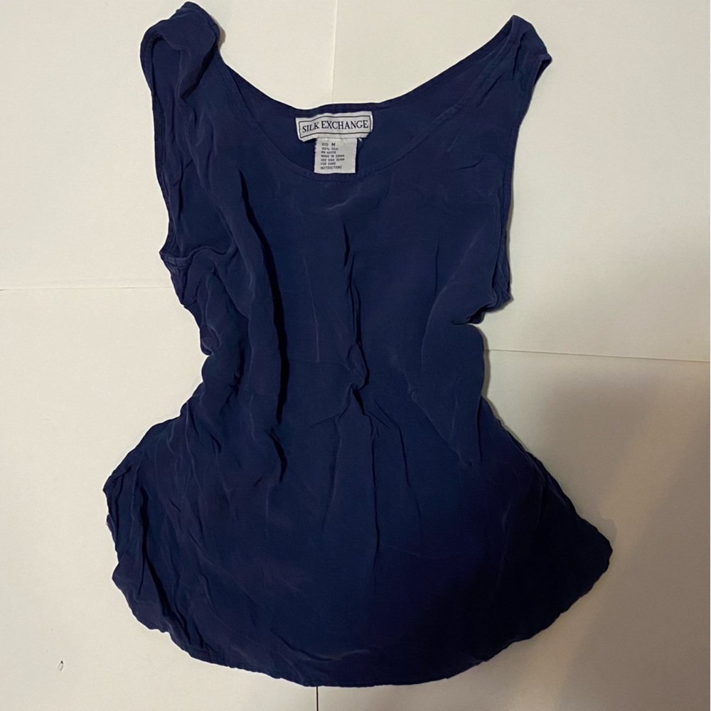 100% SILK Blue Tank Top